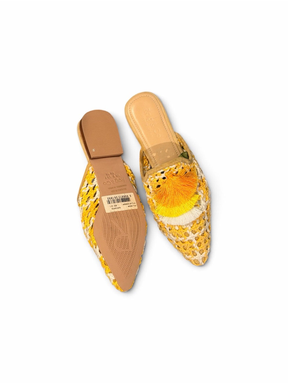 Rag & Co Yellow handmade Crochet Pointed-Toe Tassel Mules size 7 - Picture 2 of 4